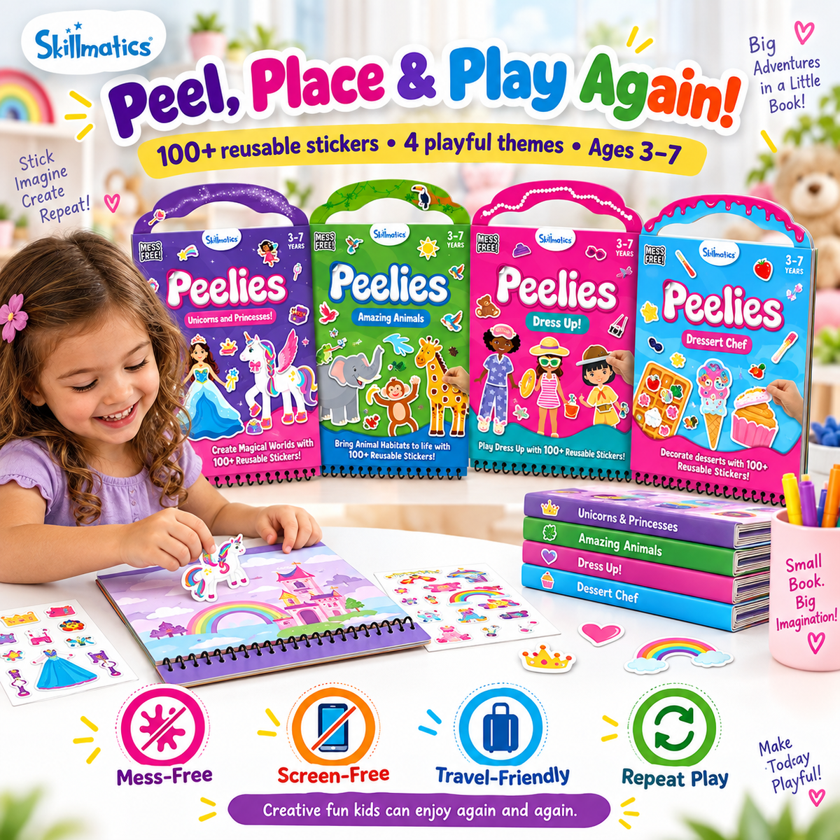 🎨 Reusable Sticker Activity Book - 100+ Stickers, 6 Creative Scenes