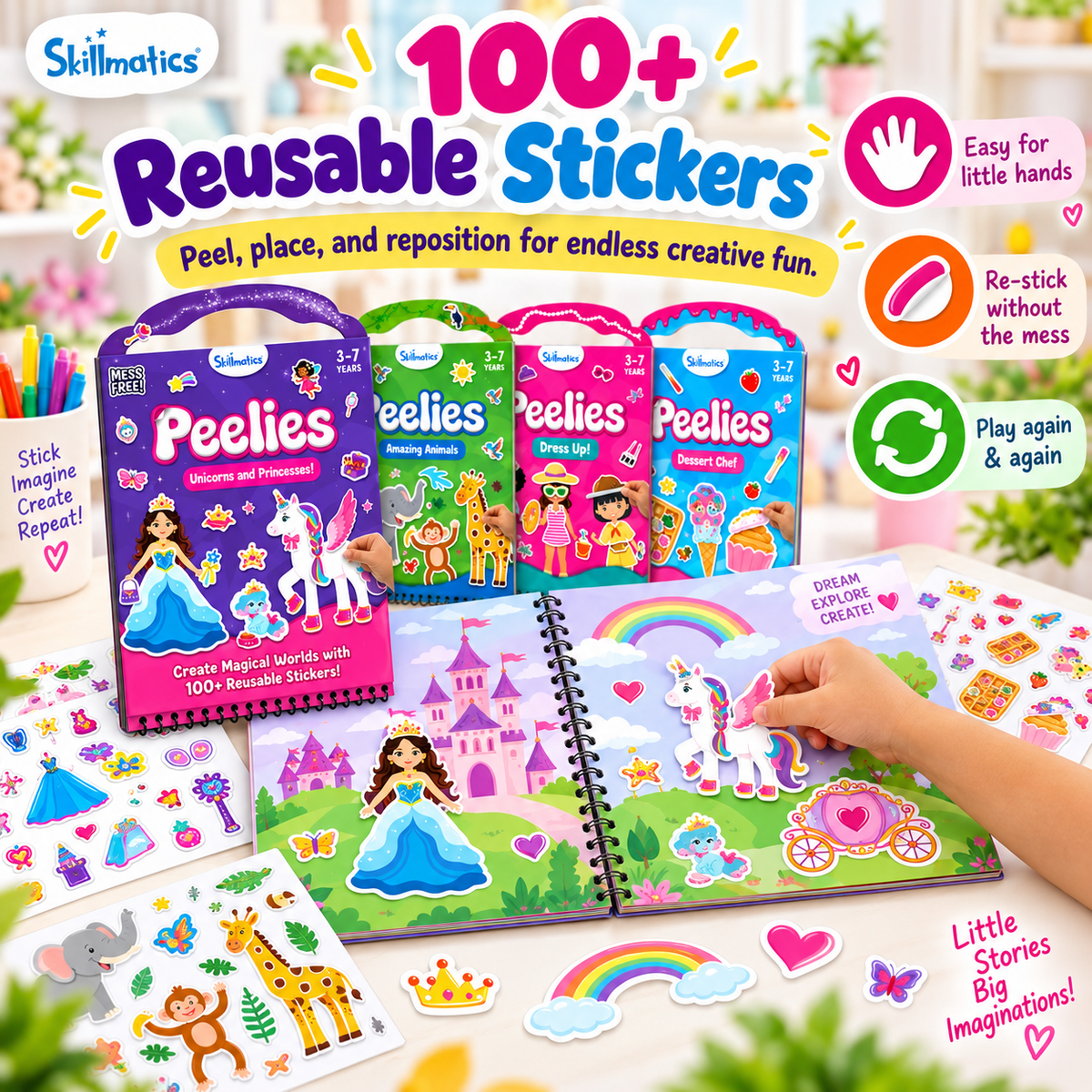🎨 Reusable Sticker Activity Book - 100+ Stickers, 6 Creative Scenes