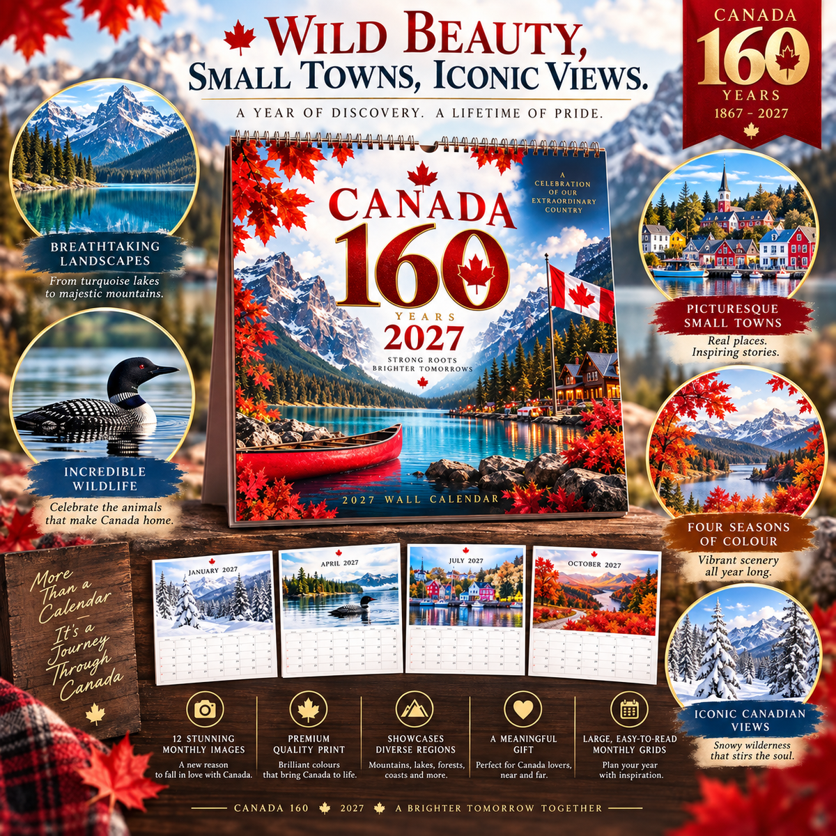 🍁🇨🇦 Canada 160™ | 2027 Wall Calendar – 12 Months of Canadian Beauty & Pride