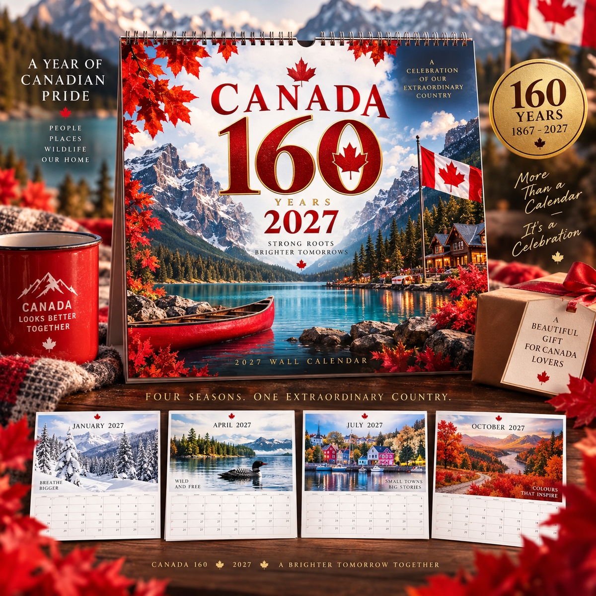 🍁🇨🇦 Canada 160™ | 2027 Wall Calendar – 12 Months of Canadian Beauty & Pride