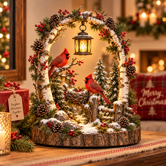 🐦🎄 Lighted Cardinal Woodland Arch | Charming Christmas Tabletop Decor