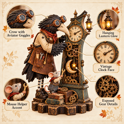 Vintage Storybook Sculpture with Mouse Helper & Warm Lantern Glow ✨