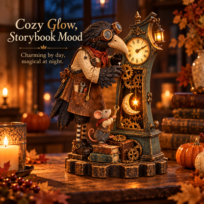 Vintage Storybook Sculpture with Mouse Helper & Warm Lantern Glow ✨