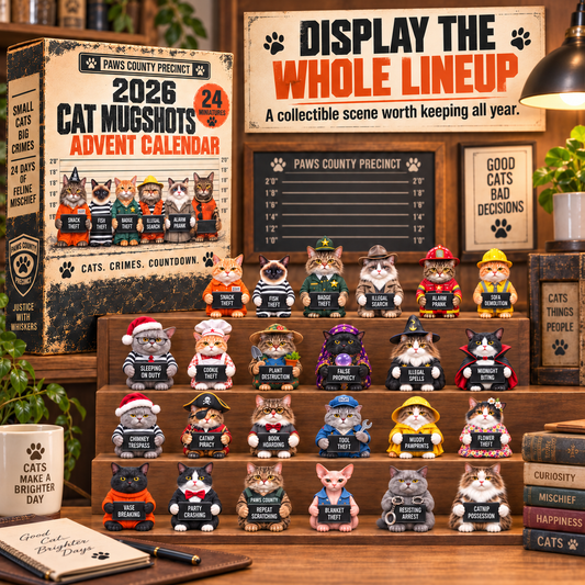 2026 Cat Mugshots Advent Calendar | 24 Days of Feline Crimes & Christmas Chaos