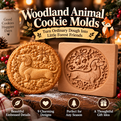 🍪🦊 Woodland Animal Cookie Molds – Embossed Wooden Baking Stamps