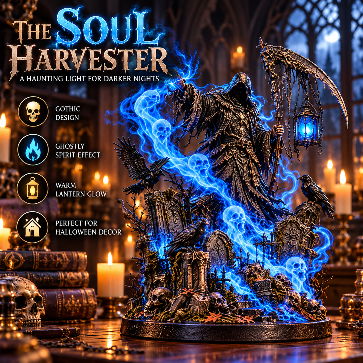 💀🔥 Soul Harvester Lantern – Gothic Grim Reaper Spirit Light