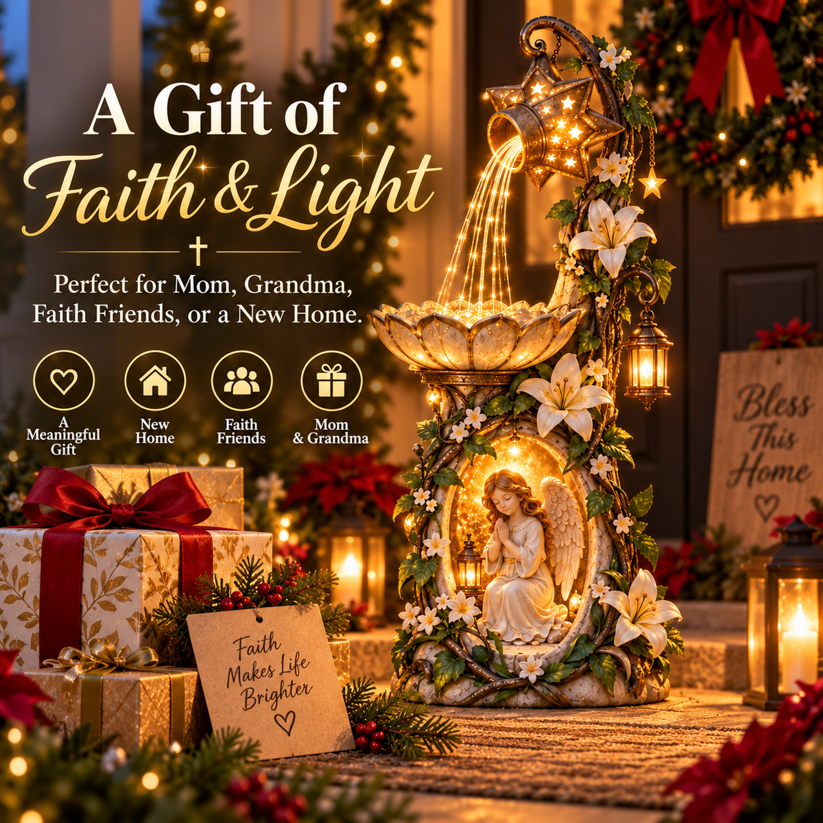 👼🌸 Celestial Angel Lighted Fountain – Enchanted Garden Decor