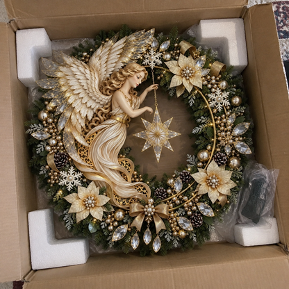 🌟👼 Angelic Radiance Wreath – Illuminated Christmas Shooting Star Decor
