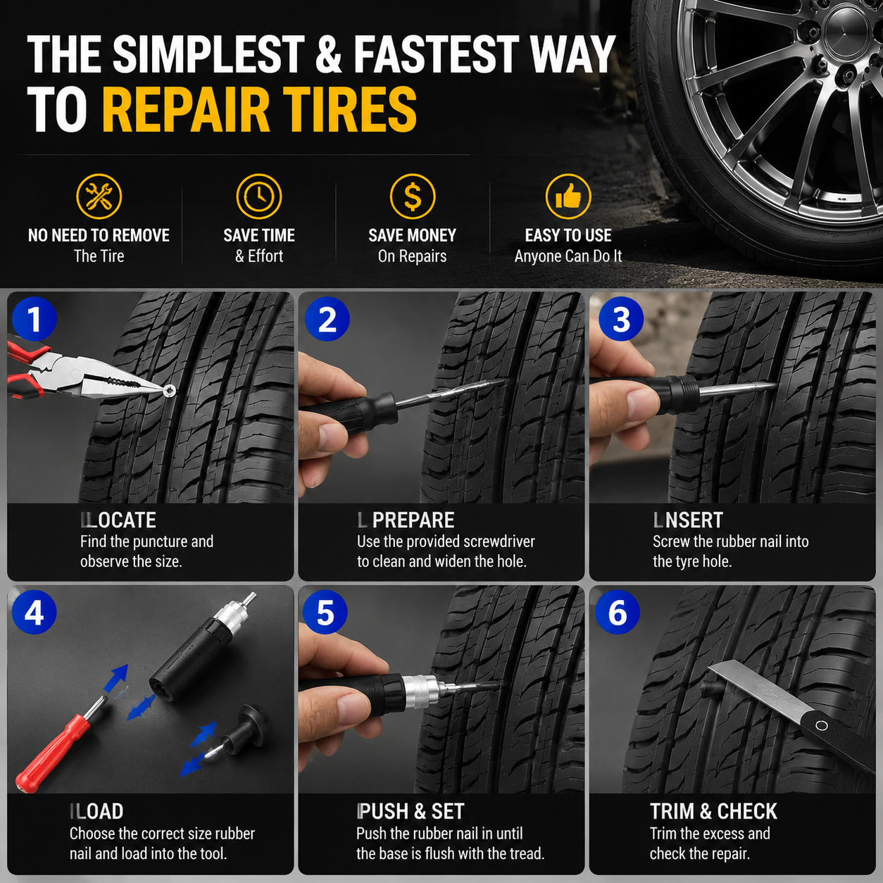 🍄Tubeless Tire Repair Kit – Mushroom Plug Emergency Roadside Tool Set