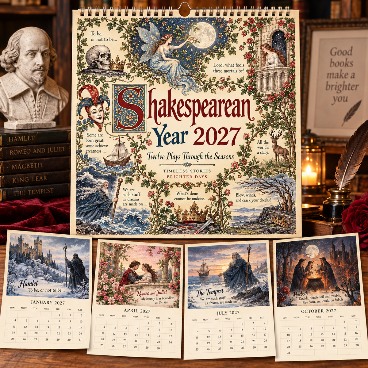 🎭 A Year With Shakespeare 2027 – 12 Timeless Plays in a Vintage Illustrated Calendar