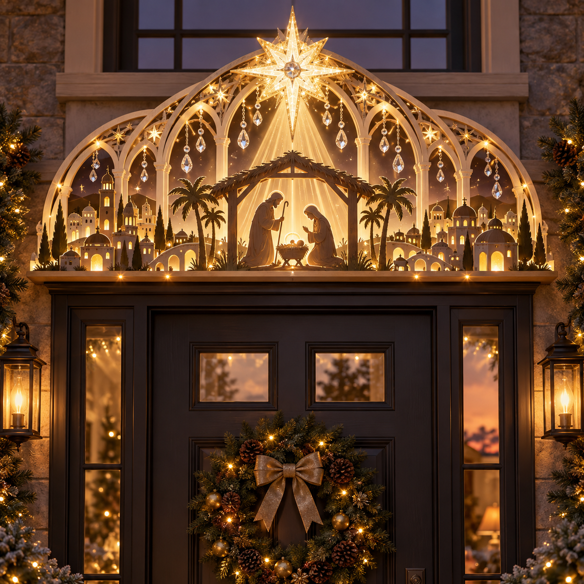 ✝️🌟 Lighted Nativity Door Topper – A Faith-Filled Christmas Welcome