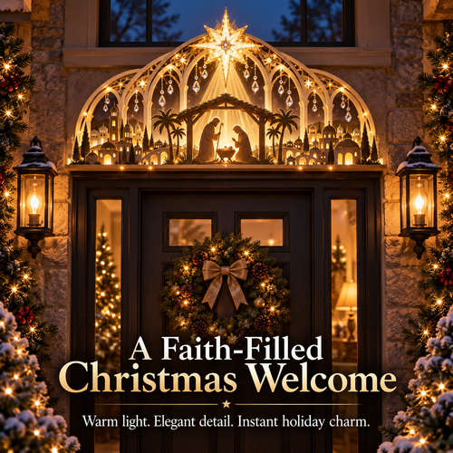 ✝️🌟 Lighted Nativity Door Topper – A Faith-Filled Christmas Welcome