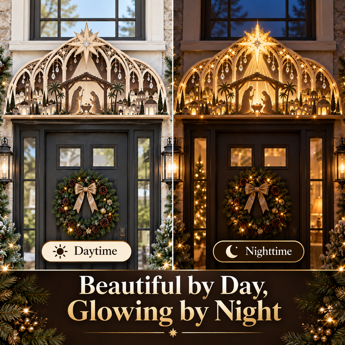 ✝️🌟 Lighted Nativity Door Topper – A Faith-Filled Christmas Welcome