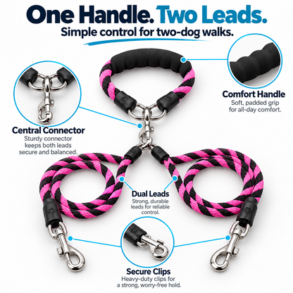 🐶🐶 Double Dog Walking Leash – One Handle, Two Happy Dogs