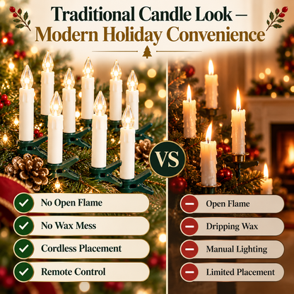 🕯️🎄 Flameless Christmas Candle Clip Lights – Remote-Controlled Holiday Glow