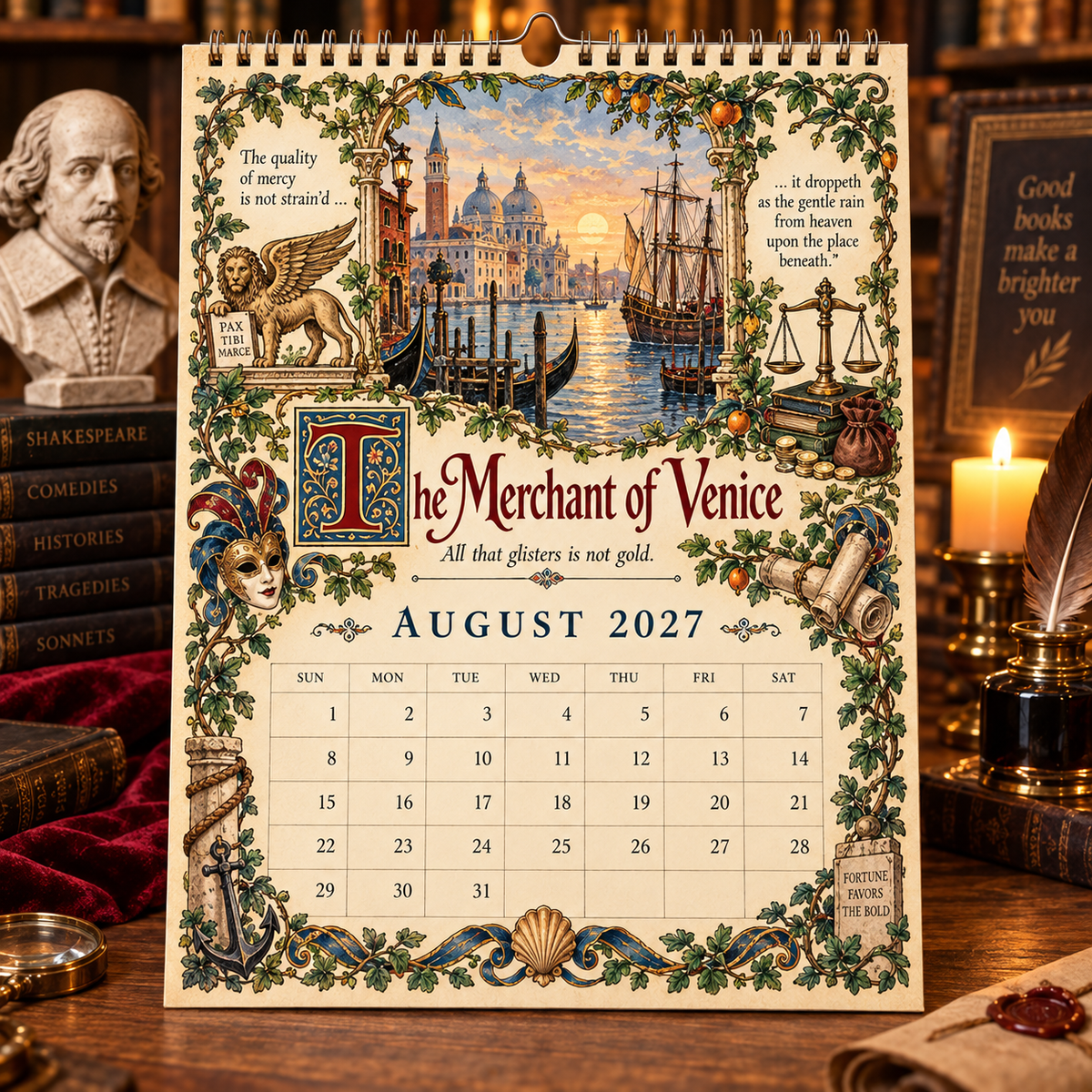 🎭 A Year With Shakespeare 2027 – 12 Timeless Plays in a Vintage Illustrated Calendar