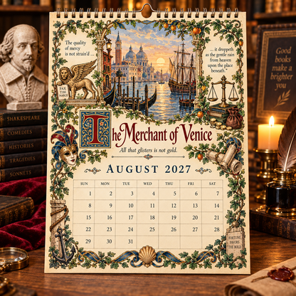 🎭 A Year With Shakespeare 2027 – 12 Timeless Plays in a Vintage Illustrated Calendar
