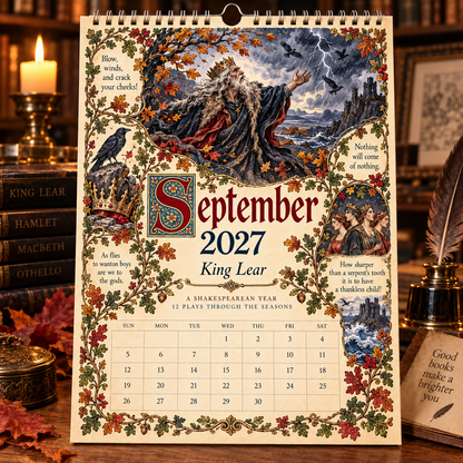 🎭 A Year With Shakespeare 2027 – 12 Timeless Plays in a Vintage Illustrated Calendar