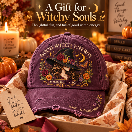 🔥 LAST DAY 50% OFF – 🔮 Good Witch Energy Embroidered Floral Cap | 100% Cotton