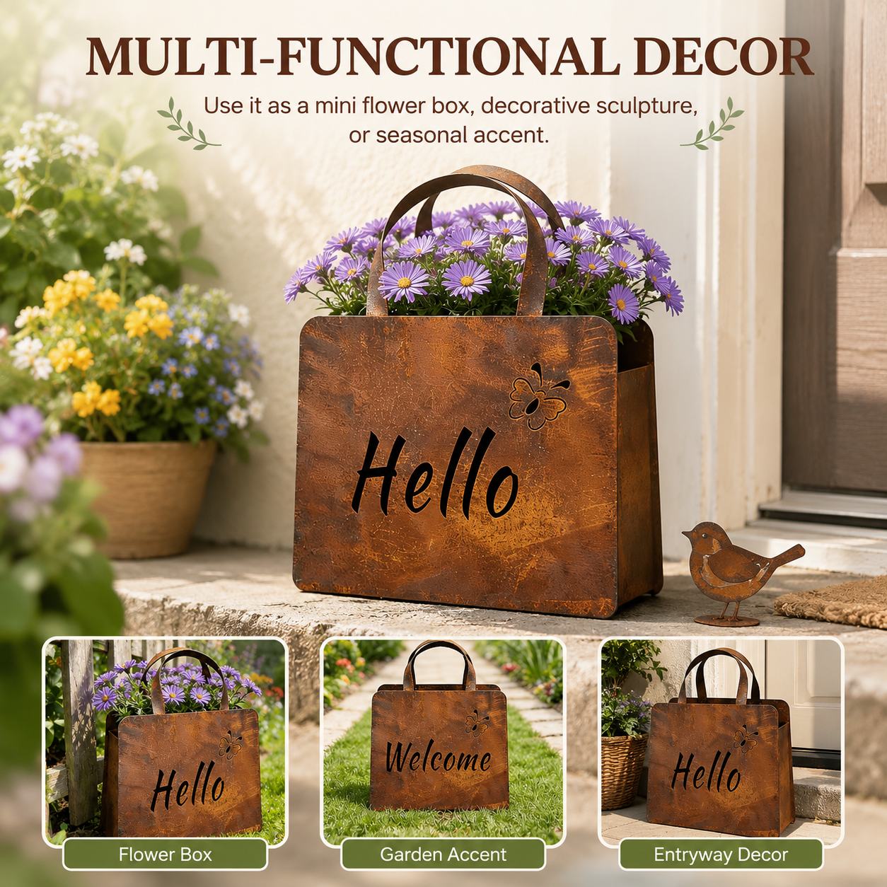 🌸Rustic Hello Metal Handbag Planter | Farmhouse Garden Decor
