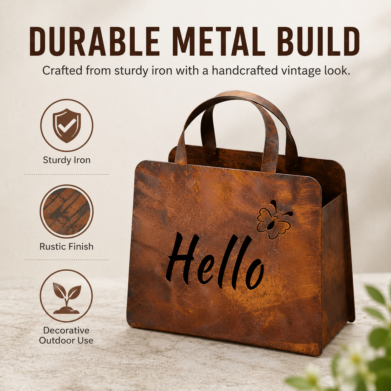 🌸Rustic Hello Metal Handbag Planter | Farmhouse Garden Decor