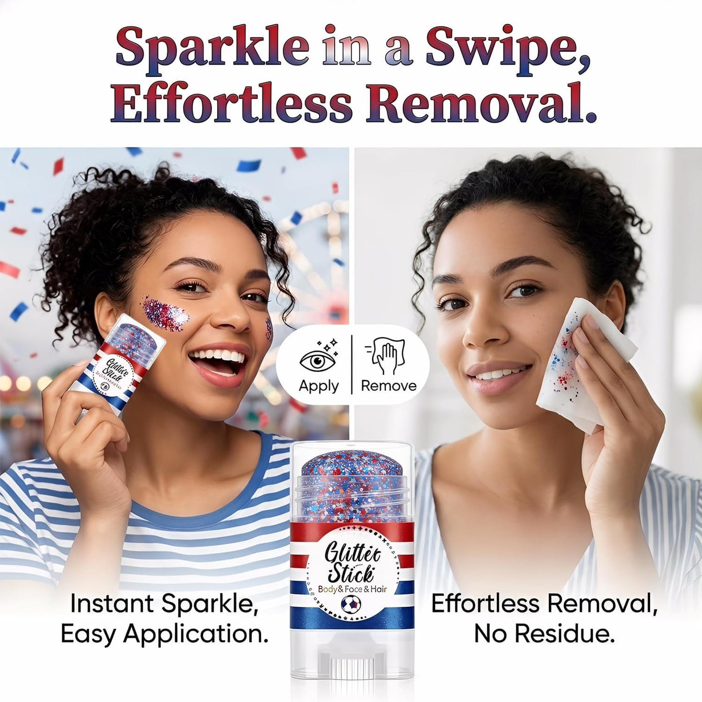 🥳2026 HOT SALE💞3 in 1 Patriotic Glitter Body Stick Red White Blue Glow
