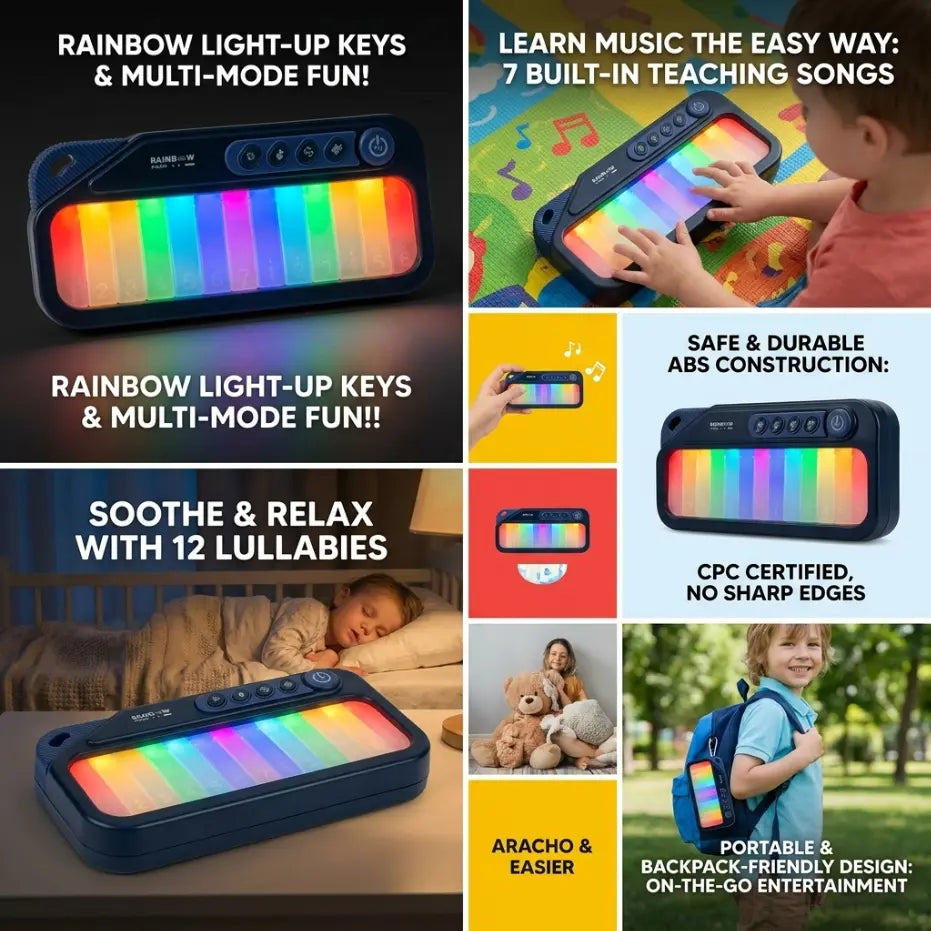 🎹 Rainbow Light-Up Kids Piano Interactive Learning Toy with Built-In Nursery Rhymes