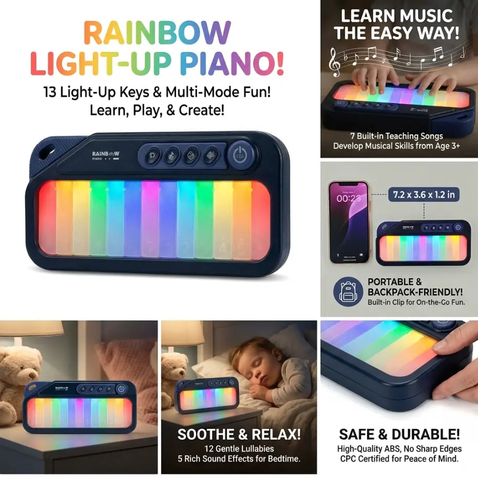 🎹 Rainbow Light-Up Kids Piano Interactive Learning Toy with Built-In Nursery Rhymes