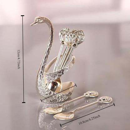🦢Swan Spoon Set with Holder 6Pc Stainless Steel Coffee & Dessert Spoons