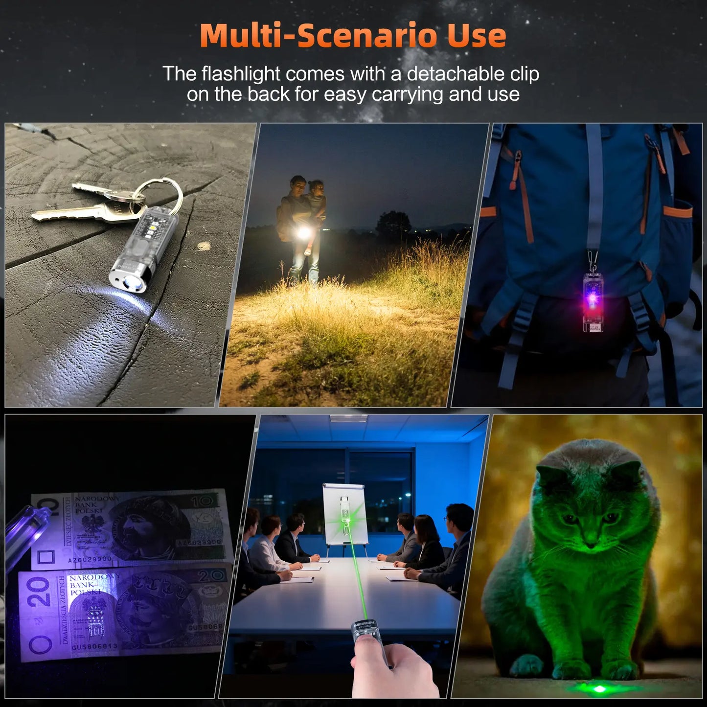 Magnetic Keychain Flashlight 550LM RGB UV Laser Rechargeable EDC Pocket Light