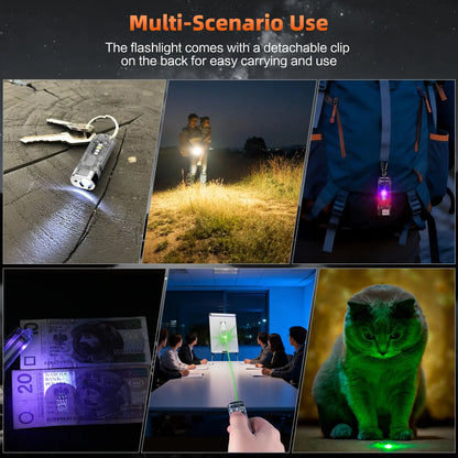 Magnetic Keychain Flashlight 550LM RGB UV Laser Rechargeable EDC Pocket Light