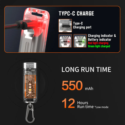 Magnetic Keychain Flashlight 550LM RGB UV Laser Rechargeable EDC Pocket Light