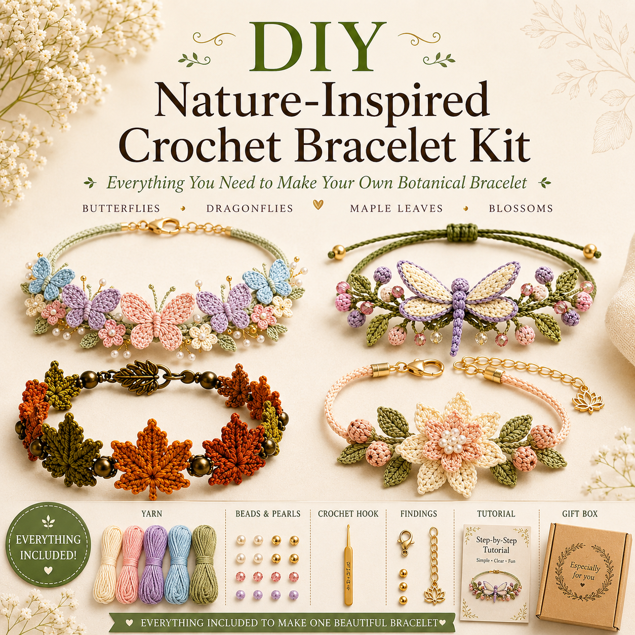 🌿 DIY Nature Charm Crochet Bracelet Making Kit