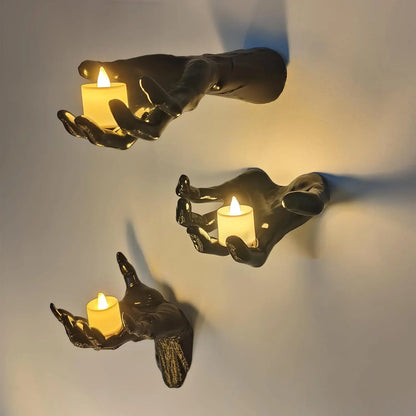 🎃🖤🕯️Gothic Creepy Wall Hands with Lighted Candles Halloween Decor
