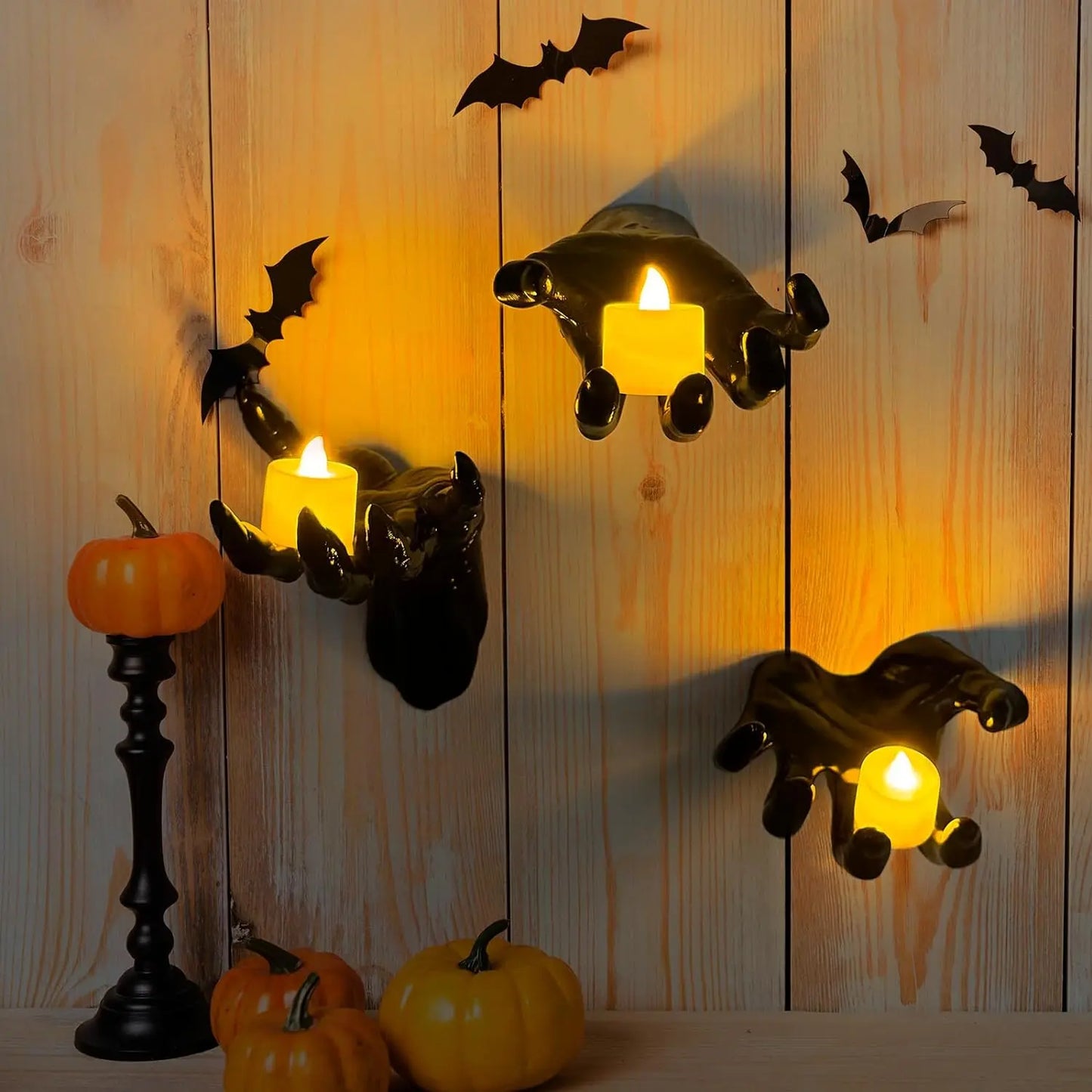 🎃🖤🕯️Gothic Creepy Wall Hands with Lighted Candles Halloween Decor