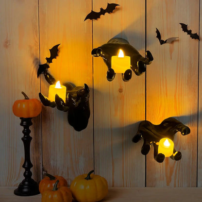 🎃🖤🕯️Gothic Creepy Wall Hands with Lighted Candles Halloween Decor