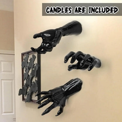 🎃🖤🕯️Gothic Creepy Wall Hands with Lighted Candles Halloween Decor