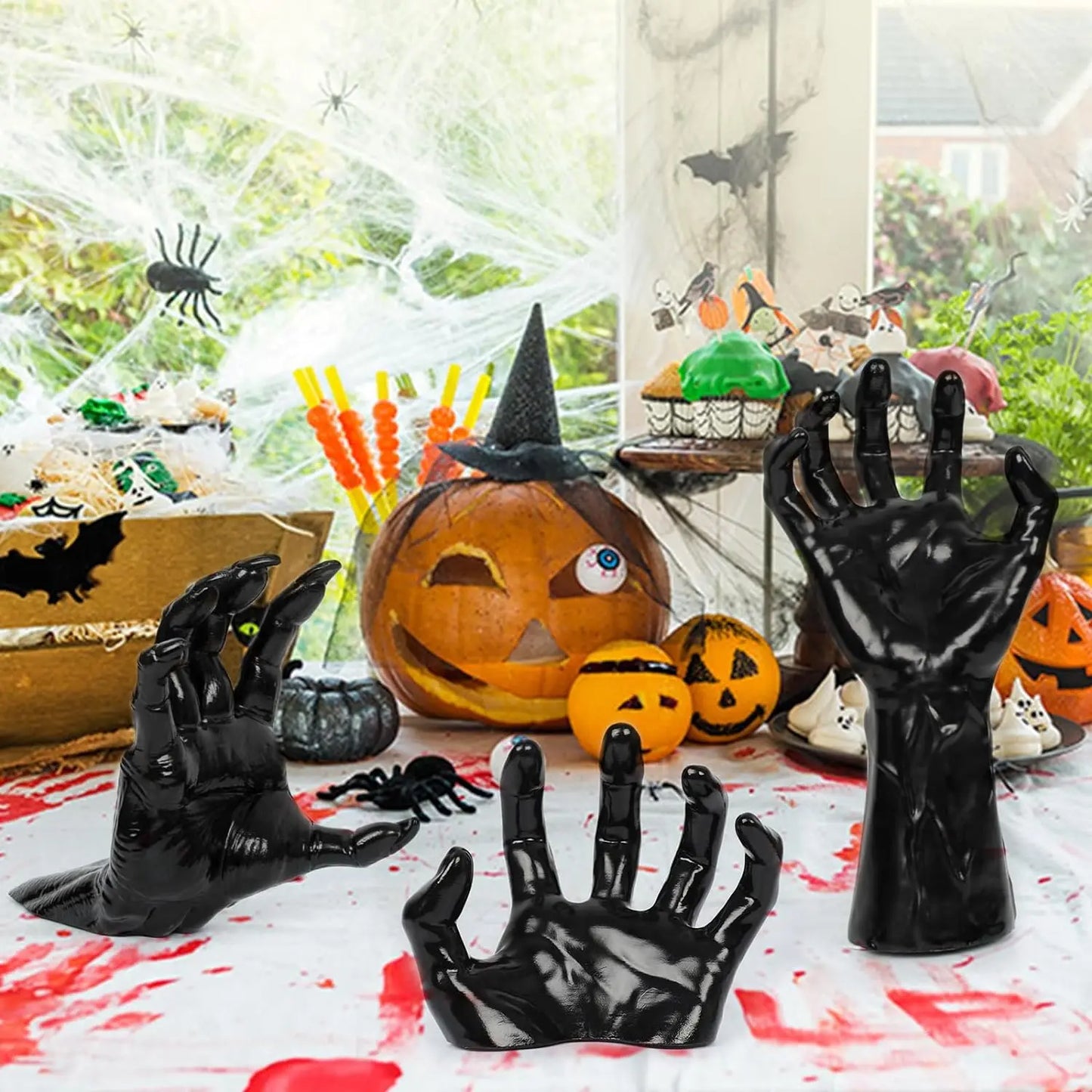 🎃🖤🕯️Gothic Creepy Wall Hands with Lighted Candles Halloween Decor