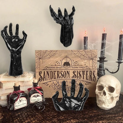 🎃🖤🕯️Gothic Creepy Wall Hands with Lighted Candles Halloween Decor