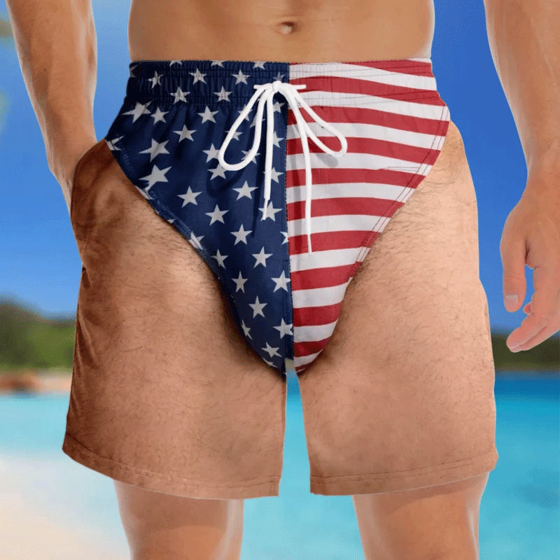 🏖️🌊🇲🇽🇺🇸 Custom Flag Print Stretch Men's Beach Swim Shorts