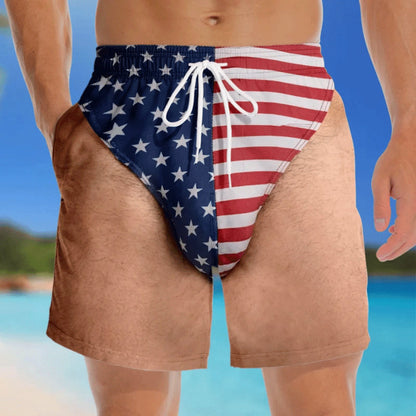 🏖️🌊🇲🇽🇺🇸 Custom Flag Print Stretch Men's Beach Swim Shorts