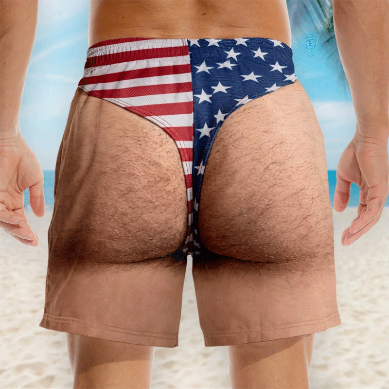 🏖️🌊🇲🇽🇺🇸 Custom Flag Print Stretch Men's Beach Swim Shorts