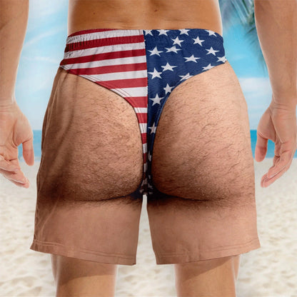 🏖️🌊🇲🇽🇺🇸 Custom Flag Print Stretch Men's Beach Swim Shorts