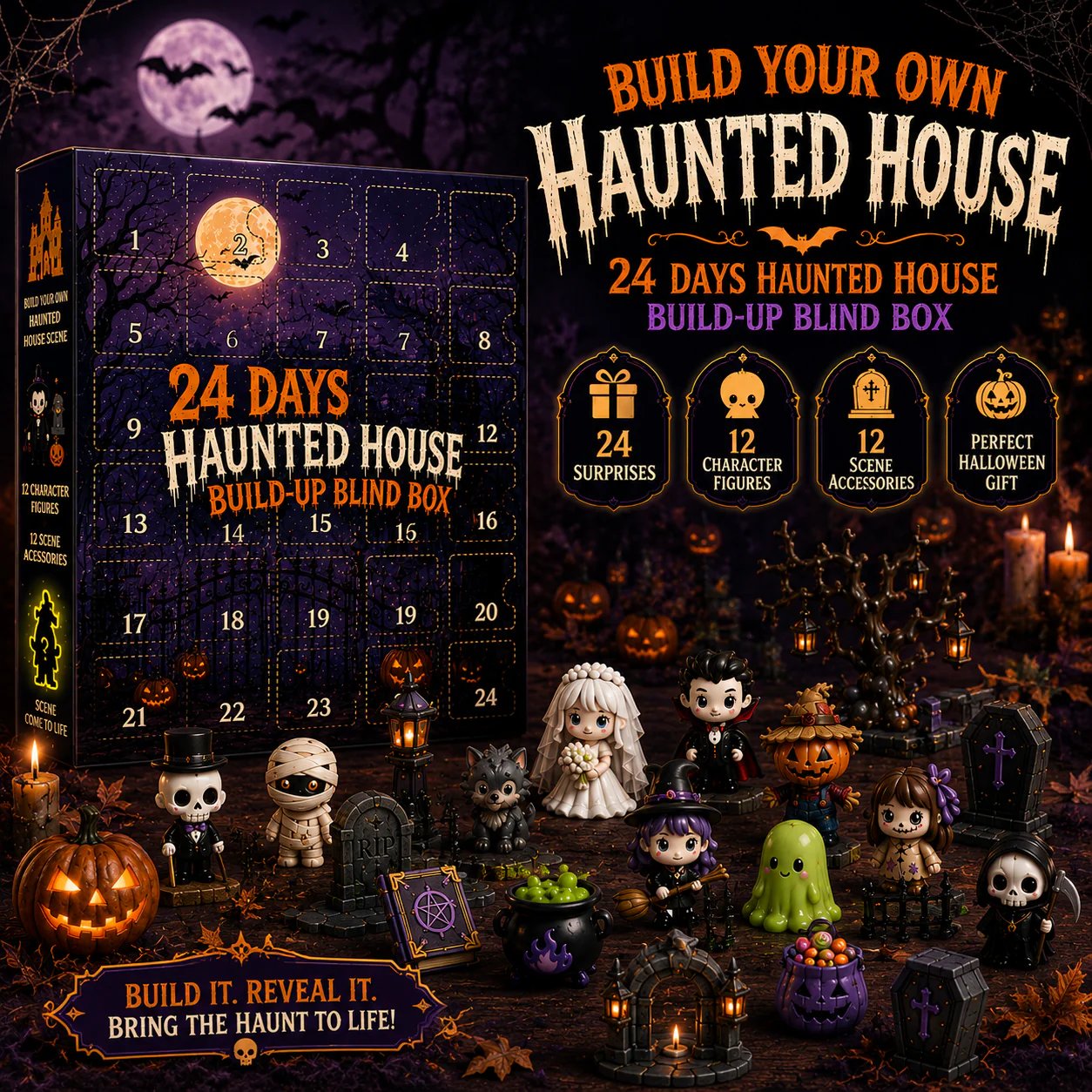 🔥🏚️ 👻 24-Day Halloween Countdown DIY Spooky Haunted House Craft Kit
