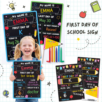 📚 First & Last Day of School Reusable Chalkboard Sign – Double-Sided Photo Board with Marker & Pencil Flag