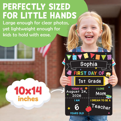 📚 First & Last Day of School Reusable Chalkboard Sign – Double-Sided Photo Board with Marker & Pencil Flag