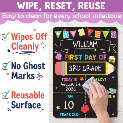 📚 First & Last Day of School Reusable Chalkboard Sign – Double-Sided Photo Board with Marker & Pencil Flag
