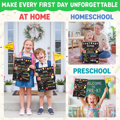 📚 First & Last Day of School Reusable Chalkboard Sign – Double-Sided Photo Board with Marker & Pencil Flag