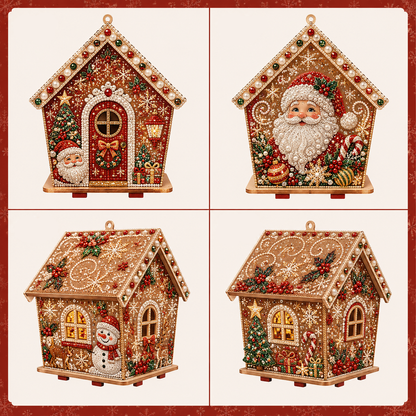 🏡 DIY Christmas Village Wooden House Diamond Art Kit – 3D Rhinestone Holiday Decor