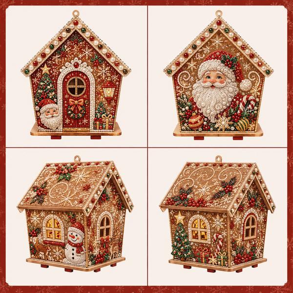🏡 DIY Christmas Village Wooden House Diamond Art Kit – 3D Rhinestone Holiday Decor